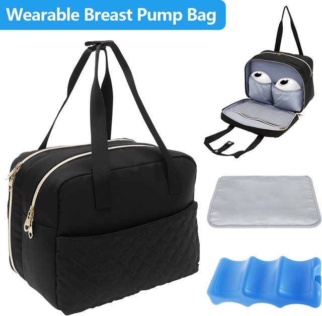 Tragbare Milchpumpen-Tasche mit Kühlfach in Schwarz für Muttermilch und Babyzubehör - Bild 1