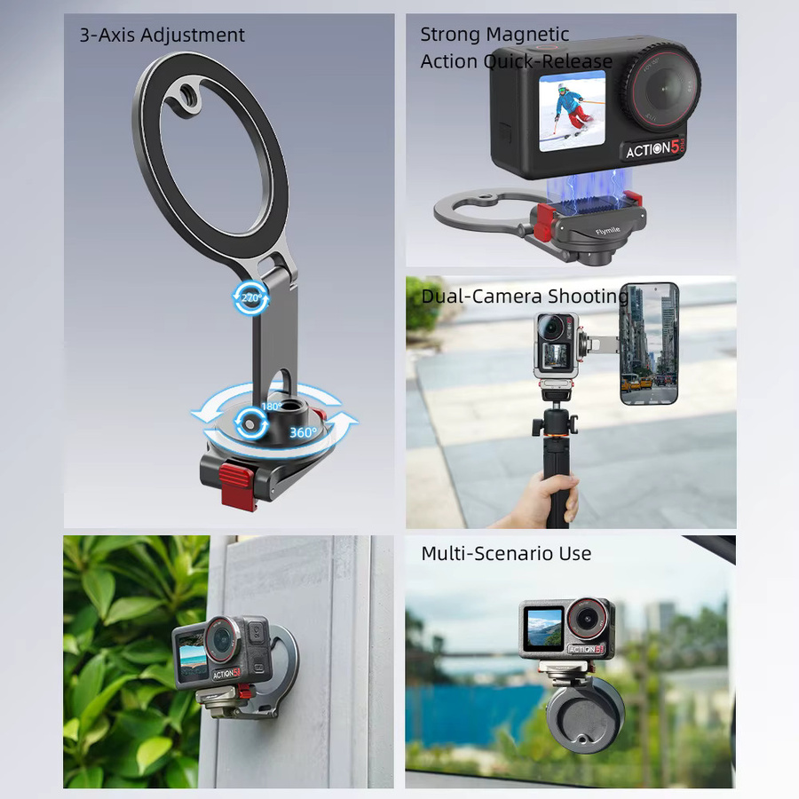 Flymile Magnetische Halterung für DJI Action 5 Pro, 4, 3 und Osmo 360 Schnellverschluss-Halterung für Vlogging und Tischkamera-Zubehör - Bild 4
