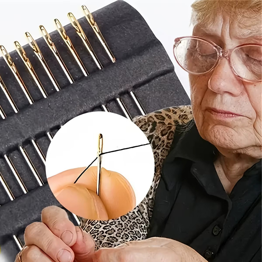 Blindnadel mit goldenem Kopf und seitlich hängendem Faden, Handnähnadel mit großem Auge für Senioren, metallisches Handnähwerkzeug in Gold - Bild 5