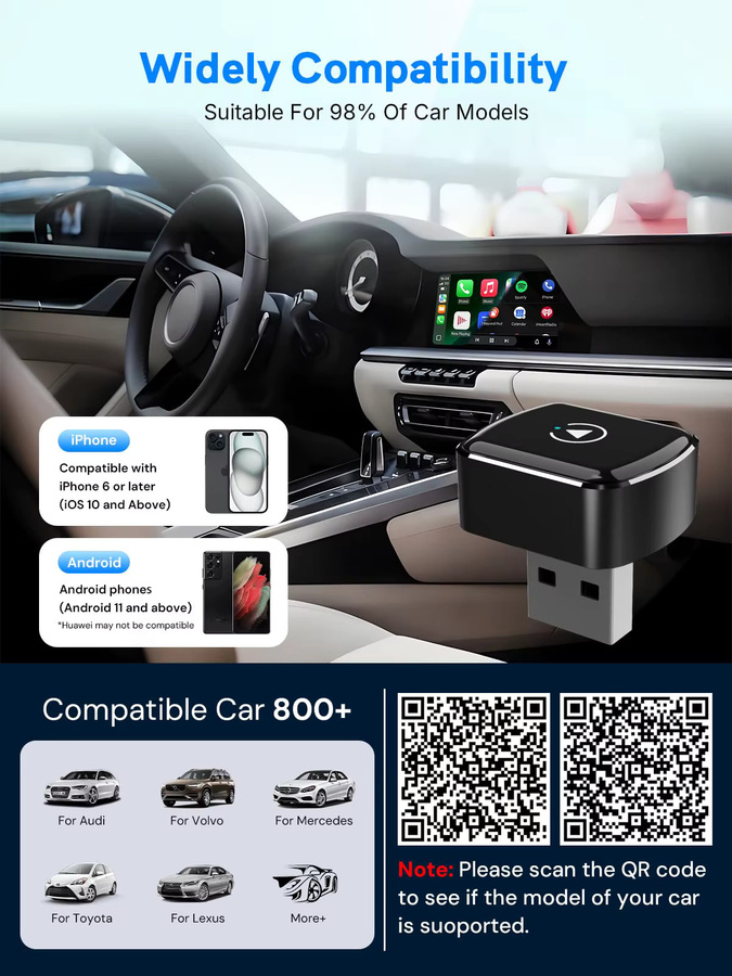 Neelyke Kabelloser CarPlay und Android Auto Adapter in Schwarz zur Umwandlung von kabelgebunden auf kabellos - Bild 6