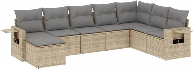 vidaXL 8-teilige Garten-Sofagarnitur in L-Form aus PE-Rattan und pulverbeschichtetem Stahl mit Kissen in Beige und Grau - Bild 1