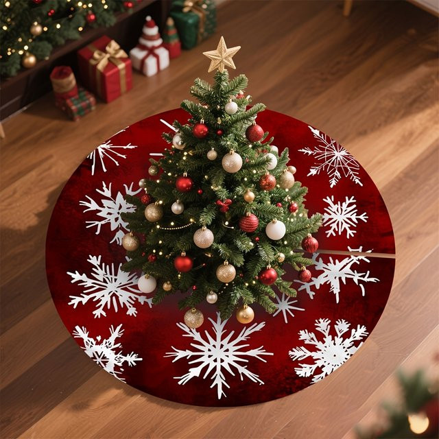 VIKAMA Weihnachtsbaumrock mit rotem und weißem Schneeflockenmuster aus strapazierfähigem Polyester - Bild 1