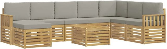 vidaXL Outdoor-Sofagarnitur 7-teilig in L-Form aus Akazienholz mit Polstern in Weiß und Hellgrau, B/T/H: 59 x 59 x 37 cm - Bild 1