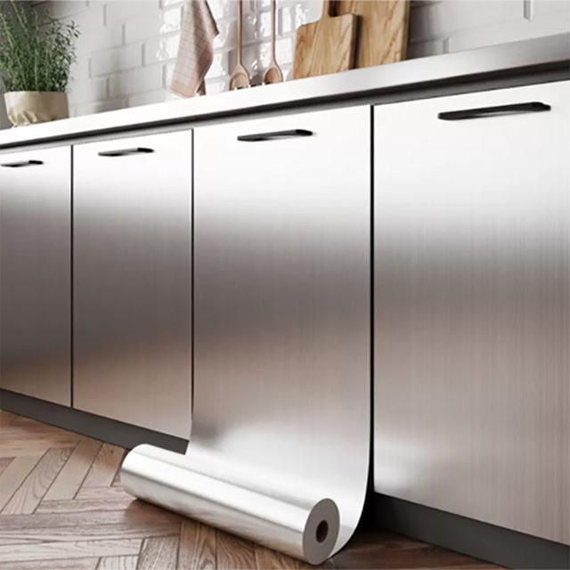 Selbstklebende Wandtapete in gebürsteter Silber-Optik aus Metall für Küche und Wohnzimmer, Breite: 40 cm - Bild 1