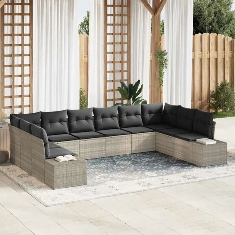 Vidaxl Garten-Sofa-Set aus Polyrattan und Stahl in Grau, 10-teilige Loungemöbel-Garnitur, B/T/H: 344 x 209 x 85 cm - Bild 1
