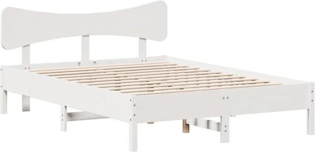 vidaXL Massivholzbett aus Kiefernholz in Weiß, rustikales Bettgestell ohne Matratze, B/T/H: 155,5 x 155,5 x 81 cm (passend für Matratzen 140–160 x 200 cm) - Bild 1