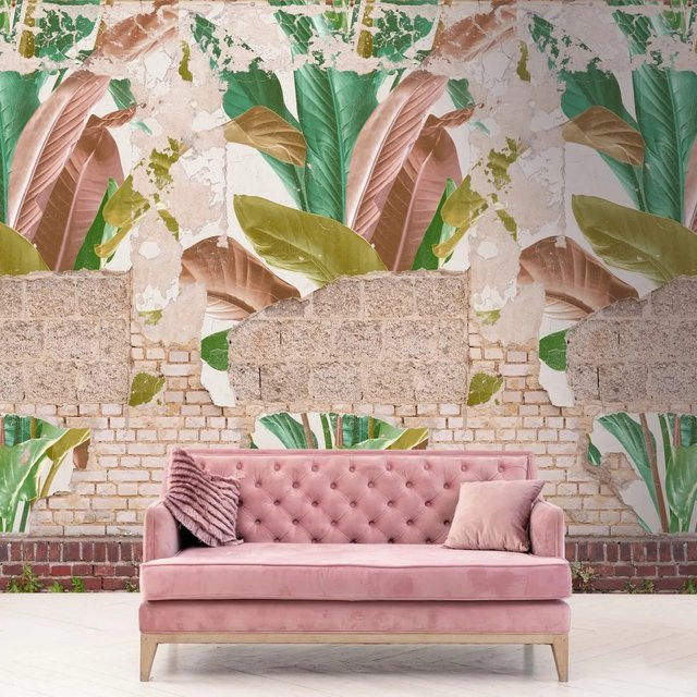 PROFHOME Fototapete Ziegelstein Matt in Beige, Braun und Grün, Vlies-Mural mit Vintage-Design, Breite: 159 cm, Höhe: 280 cm - Bild 1