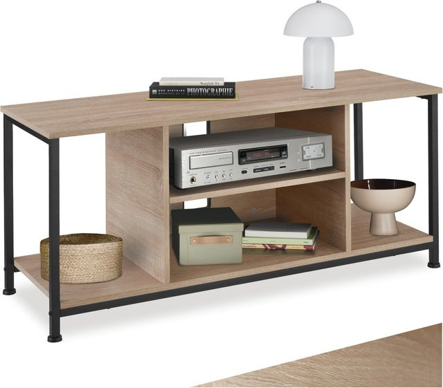 tectake TV-Regal im Industrial Style aus Holz und Metall in Braun mit verstellbaren Einlegeböden, B/T/H: 110 x 40 x 50,5 cm - Bild 1