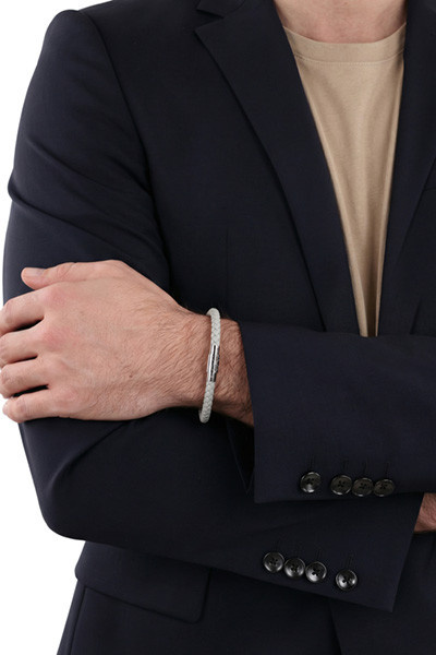 Lederarmband, Hellgrau, Edelstahlverschluss, Herren - Bild 2