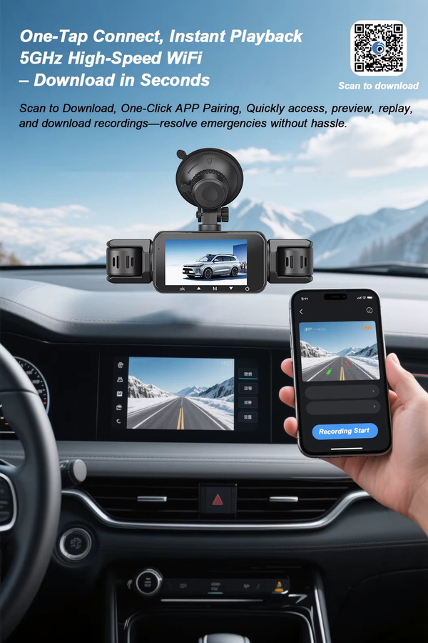 Etymoofox WiFi 4-Objektiv Dashcam mit 1080P Full HD, 4-Wege-Aufnahme, Nachtsicht und 24H Parkmodus in Schwarz - Bild 5