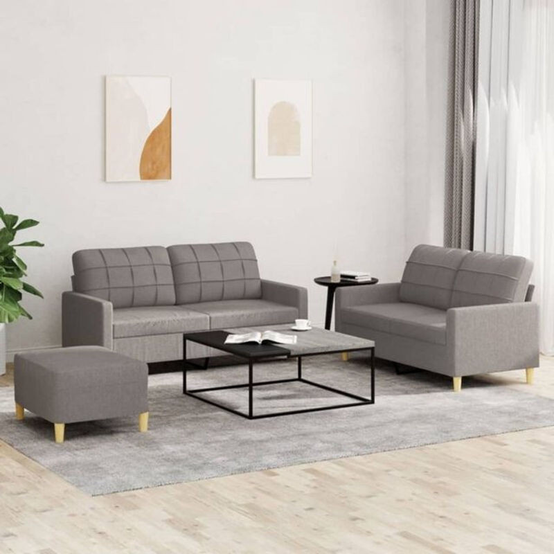 3-tlg. Sofagarnitur von vidaxl in Taupe Meliert mit Kissen aus Stoff und Metallgestell - Bild 1