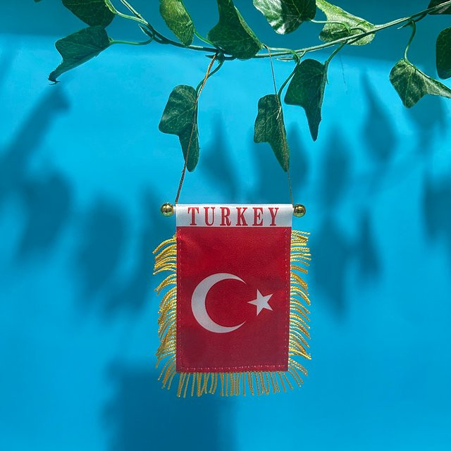 SKY FLAG Türkei Autofensterflagge aus Polyester, doppelseitig bedruckt, B: 12 cm, H: 8 cm, rot/sand - Bild 1