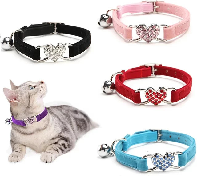 DUTRIEUX Katzenhalsband, Herzanhänger und Glocke, Samtmaterial - Bild 1