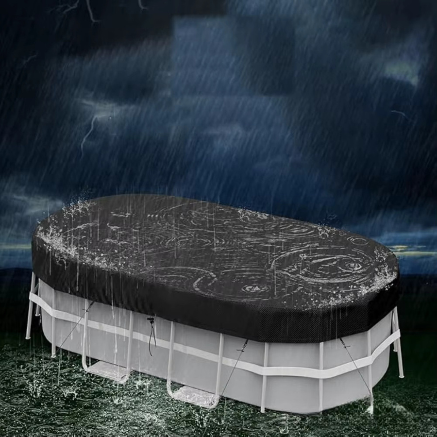 Wetterfeste rechteckige Poolabdeckung von VIBRATITE in Schwarz für Aufstellpools inklusive Sicherheitszubehör - Bild 4