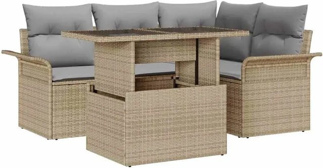 vidaXL Garten-Sofa-Set aus Poly-Rattan in Beige mit 5 Teilen, inklusive Kissen und integriertem Stauraum - Bild 1