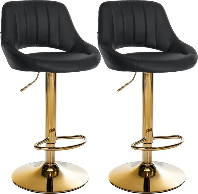 CLP Barhocker 2er Set Milet, höhenverstellbare Barstühle mit Lehne aus Kunstleder und Metallgestell, drehbar, Gold/Schwarz - Bild 1
