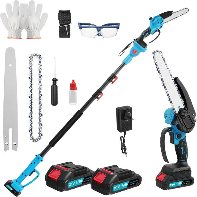 Bürstenlose Teleskop-Elektrokettensäge 8 Zoll für hohe Äste, blaues Gartenschneidewerkzeug kompatibel mit Makita 21V Akku - Bild 1