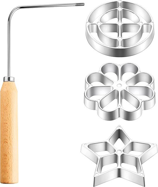 Willstar Waffelform Set aus Metall mit Holzgriff in Silber für Rosetten, Kekse und Bunuelos - Bild 1