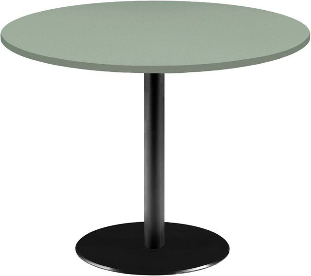 RestooTab Tisch Rome XL rund in Hellgrün mit Holzdekor und Metallgestell, H: 73 cm, Ø: 120 cm - Bild 1