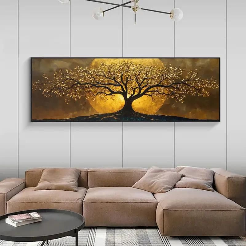 Leinwand Wandbild Mondlicht-Baum mit goldenem Vollmond und Silhouette-Landschaft von Customized Life, Farbe: Gold, B/H: 30 x 90 cm, ohne Rahmen - Bild 4
