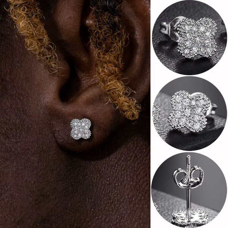 Ohrringe Lucky Clover, Zirkonia, Silber Farbe, Unisex - Bild 2