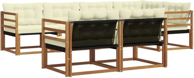 vidaXL Outdoor-Sofagarnitur 7-teilig aus Akazienholz mit Textilene und Kissen in Natur und Beige - Bild 1