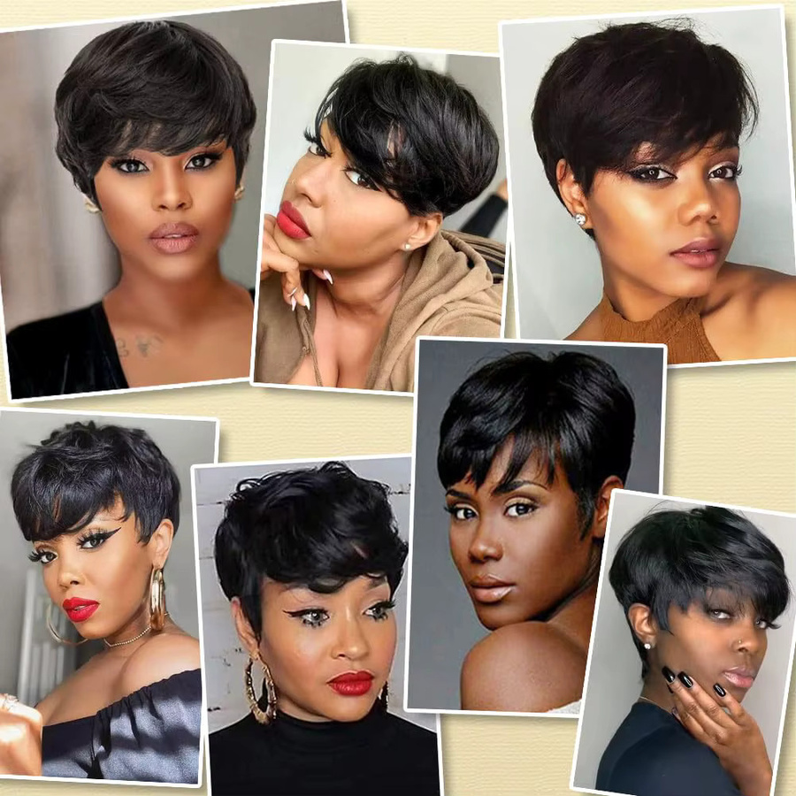 OYM HAIR Pixie-Schnitt-Perücke, Echthaar, kurz, gerade, Damen - Bild 4