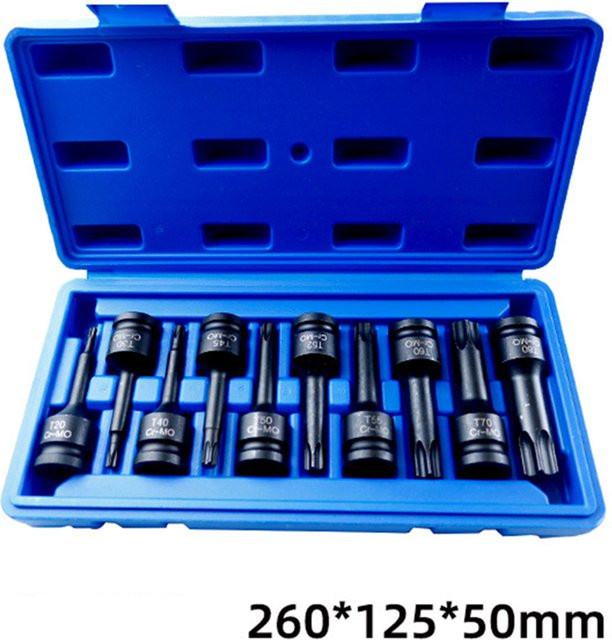 DAZZLEEX Torx Star Bit Steckschlüssel Set 1/2 Zoll, 10-teilig, T20-T80, Schwarz - Bild 1