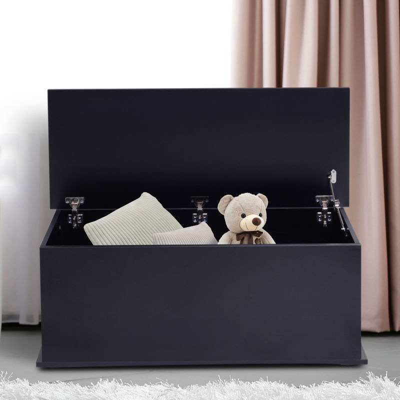 HOMCOM Aufbewahrungsbox Holzkiste als Sitztruhe mit Stauraum und Sicherheitsscharnieren, Schwarz - Bild 2