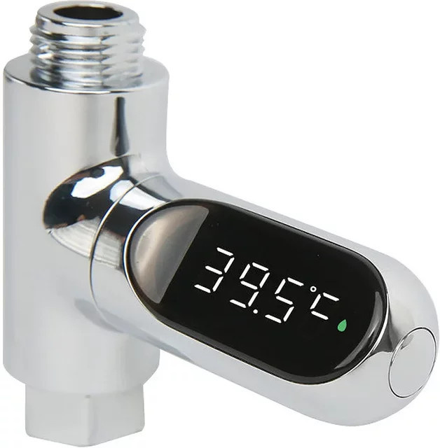 Selbstversorgendes Wasserduschthermometer mit LED-Anzeige für den Haushalt und Babypflege, Messbereich 5–85 ℃, Silber - Bild 1