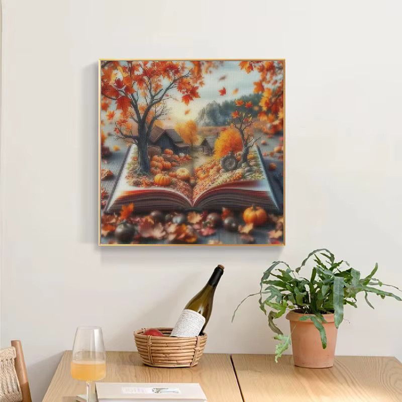 CHENISTORY 5D Diamant-Stickerei Abstrakte Buchlandschaft als Kreuzstich-Diamant-Mosaik mit vollen Strasssteinen, Breite: 25 cm, Höhe: 25 cm - Bild 3