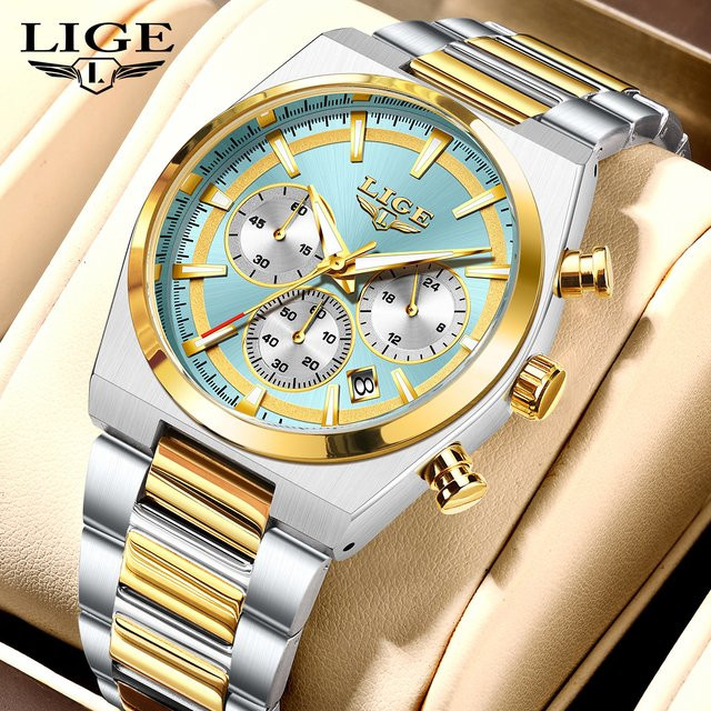 LIGE Armbanduhr Quarz, Edelstahl, Blau, Herren - Bild 1