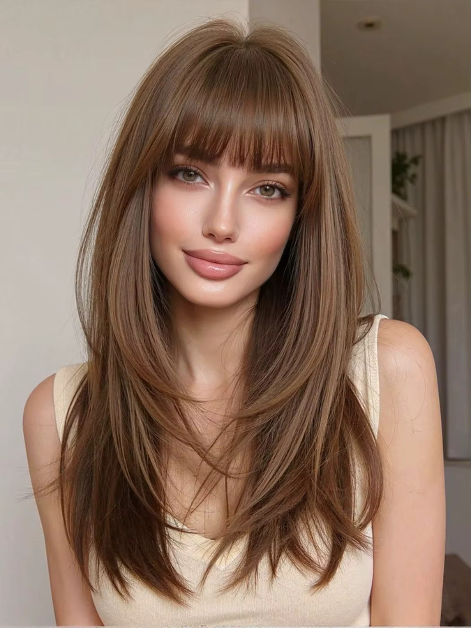 EASIHAIR Perücke, synthetisch, braun, lang, Pony, Damen - Bild 3