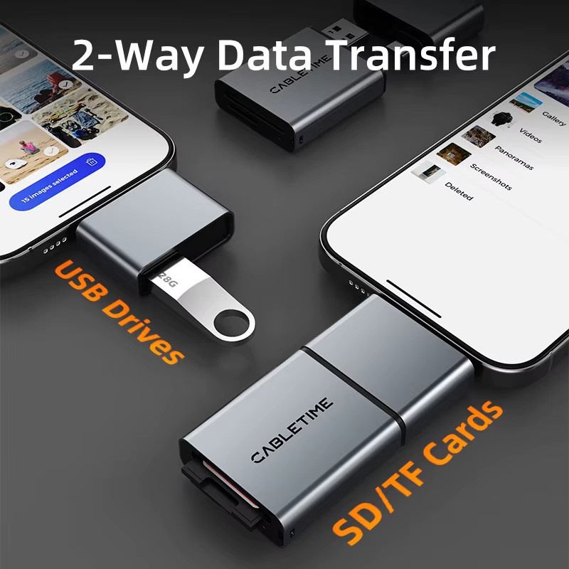 CABLETIME 3 in 1 Kartenleser mit USB 3.0 5 Gbit/s, USB-A und USB-C Anschluss für SD und TF Karten aus Aluminiumlegierung für iPhone und iPad - Bild 6