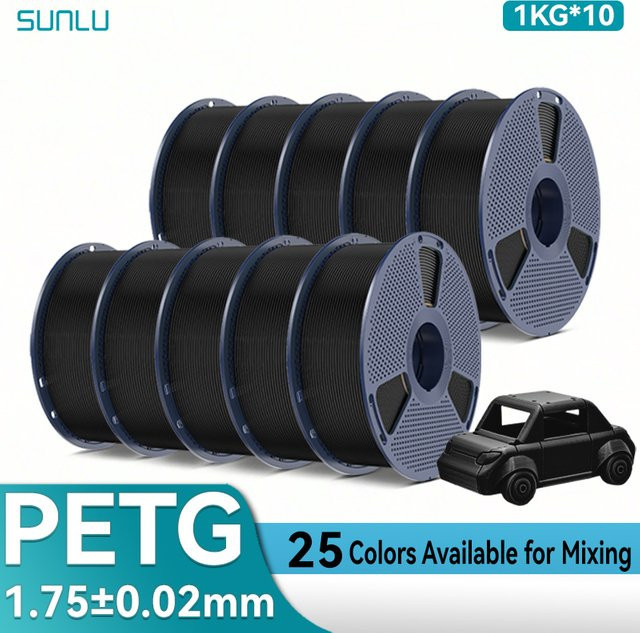 SUNLU PETG 3D-Filament 1,75 mm Schwarz 10 kg - Bild 1