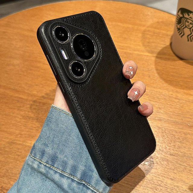 Vintage Lederhülle für Huawei Pura 70 Ultra, Mate 40, Mate 50 und Mate 60 Pro in Schwarz mit Linsenschutz und stoßfestem Silikon-Rückseite - Bild 1