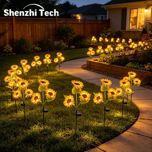 SHENZHITECH Solar-Sonnenblumenlichter mit LED in Warmweiß, gelbe Blumen-Gartenstecker zur Dekoration von Garten, Rasen und Terrasse - Bild 1
