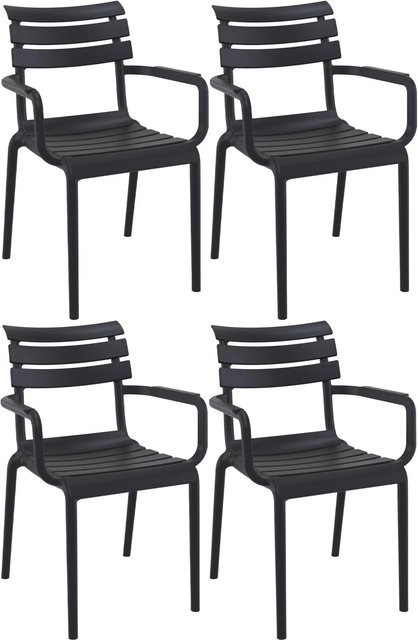 DELUKE Gartenstuhl LARS 4er Set Schwarz Matt, Stapelbare Loungestühle aus Polypropylen für Outdoor und Garten, B/T/H: 58 x 59 x 85 cm - Bild 1