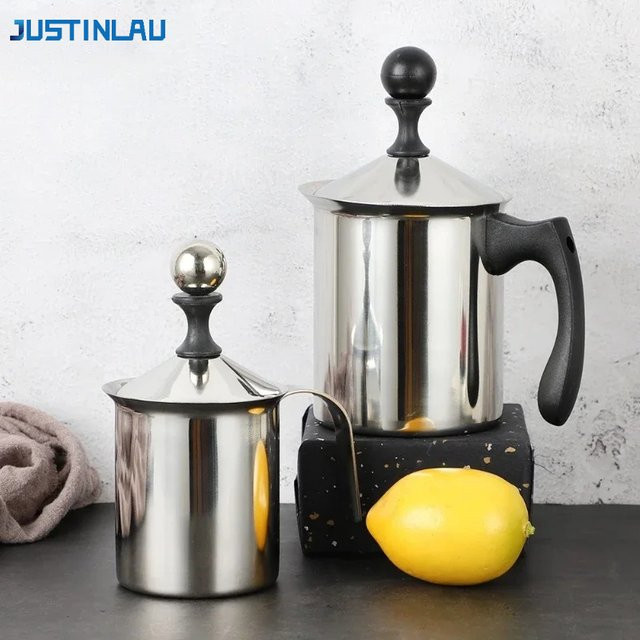 JUSTINLAU Milchaufschäumkrug aus Edelstahl mit Bakelit-Griff in Silber, 400/800 ml - Bild 1