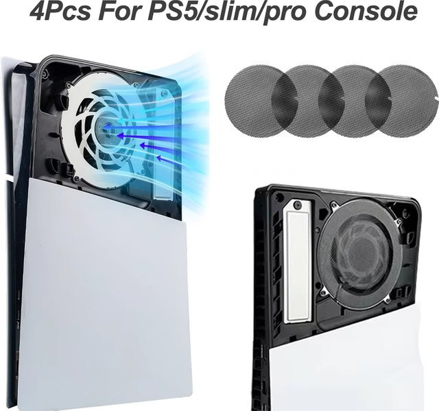 4 Stück Staubfilternetz für PS5 Slim und Pro von TECTINTER in Schwarz, atmungsaktive staubdichte Netzabdeckung für deine Playstation 5 Gaming-Konsole - Bild 1
