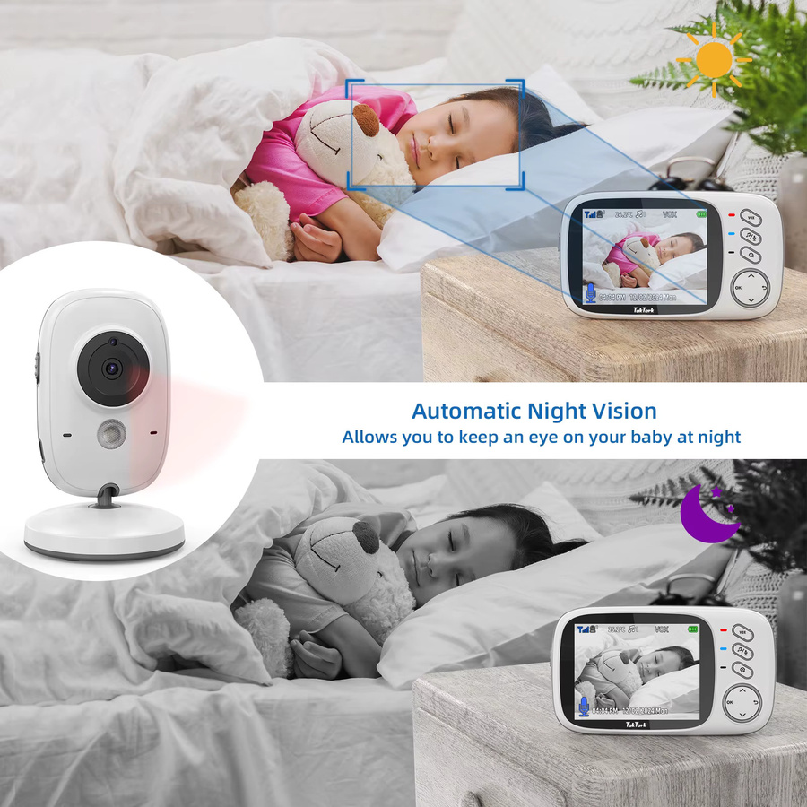 TakTark Wireless Video Babyphone mit 3,2 Zoll Display, Nachtsicht, Zwei-Wege-Gegensprechanlage und Temperaturüberwachung in Weiß - Bild 3