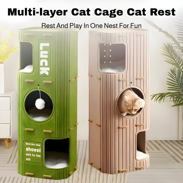 eelhoe Mehrschichtiges Katzenbett aus Filz in Grün mit integriertem Spielzeug - Bild 1
