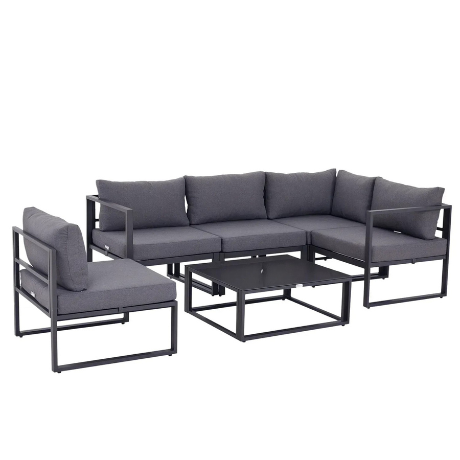Outsunny Garten Sofa Set in Grau mit Ecksofa, 4 Sesseln, Beistelltisch und Kissen aus Aluminium, Polyester und Hartglas, B69 x T65 x H63 cm - Bild 2