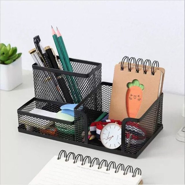 GJCUTE Schreibtisch-Organizer aus Metall in Schwarz mit 3 Fächern und Mesh-Design - Bild 1
