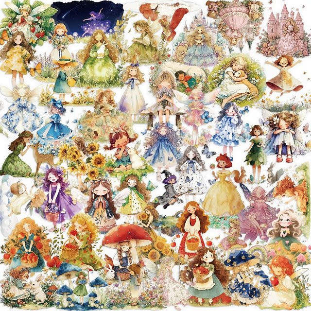 50 Stück Märchenprinzessinnen-Aufkleber von Golden Memory Stickers Store, wasserfeste transparente PET-Aufkleber in Multicolour für Tagebuch, Gitarre und Notizbuch - Bild 1
