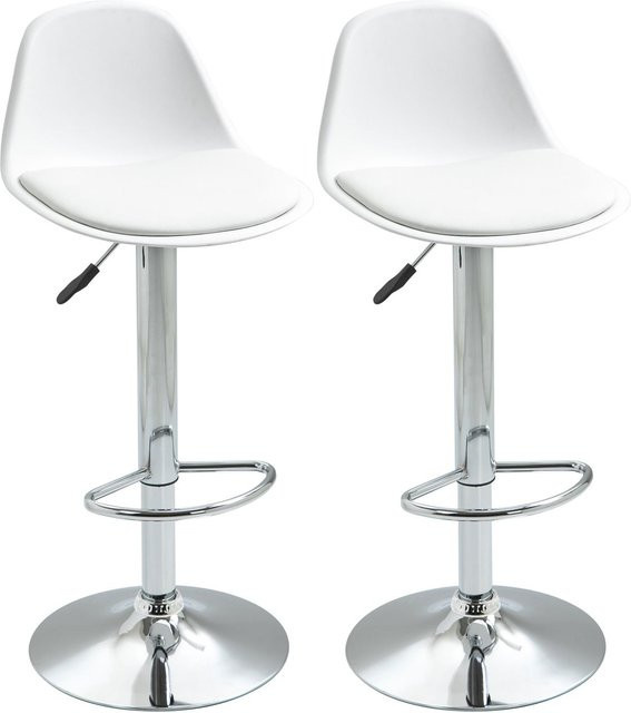 2er-Set HOMCOM Barhocker mit Lehne in Weiß aus Kunstleder und Stahl, höhenverstellbar und drehbar, B/T/H: 40 x 42 x 82-104 cm - Bild 1