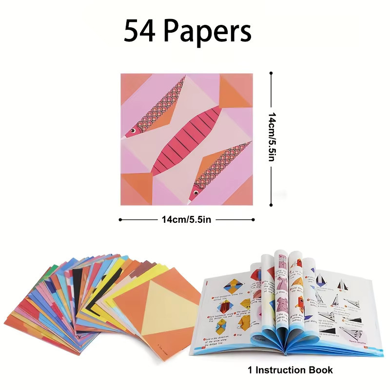 Buntes Origami-Set mit 54 Blatt doppelseitigem Bastelpapier und Anleitungsheft in Mehrfarbig - Bild 2