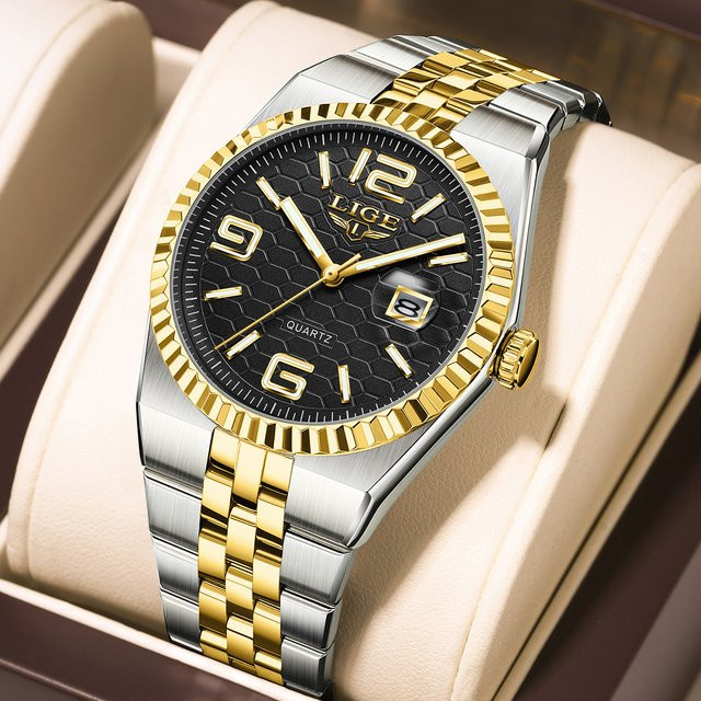 LIGE Armbanduhr Edelstahl, Quarz, Schwarz, Herren - Bild 1