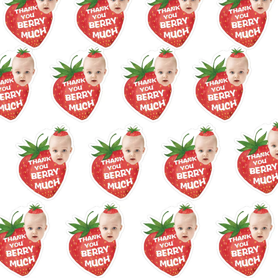 Dekorative Erdbeer-Geschenkaufkleber für den 1. Geburtstag und Baby-Feiern, bunte DIY-Aufkleber aus Papier - Bild 2