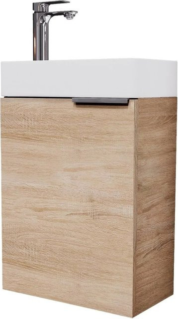 Planetmöbel Waschtisch Sonoma Eiche mit Keramikwaschbecken und Soft-Close-Türen, Wandmontage, Breite: 40 cm - Bild 1
